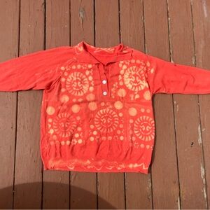Tie-Dye Pullover Henley Sweater - Orange and Bleach